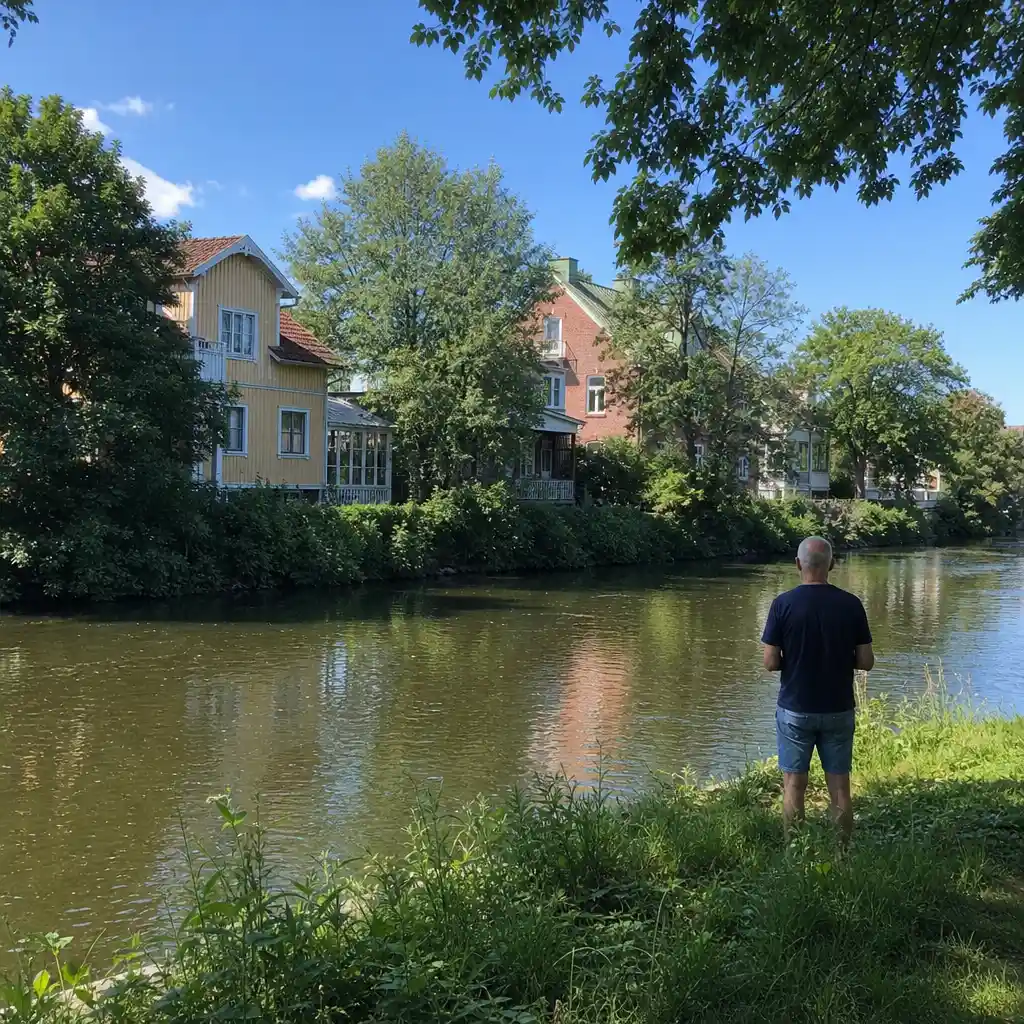 Rönne å och äldre bebyggelse i Ängelholm, nära vattendraget