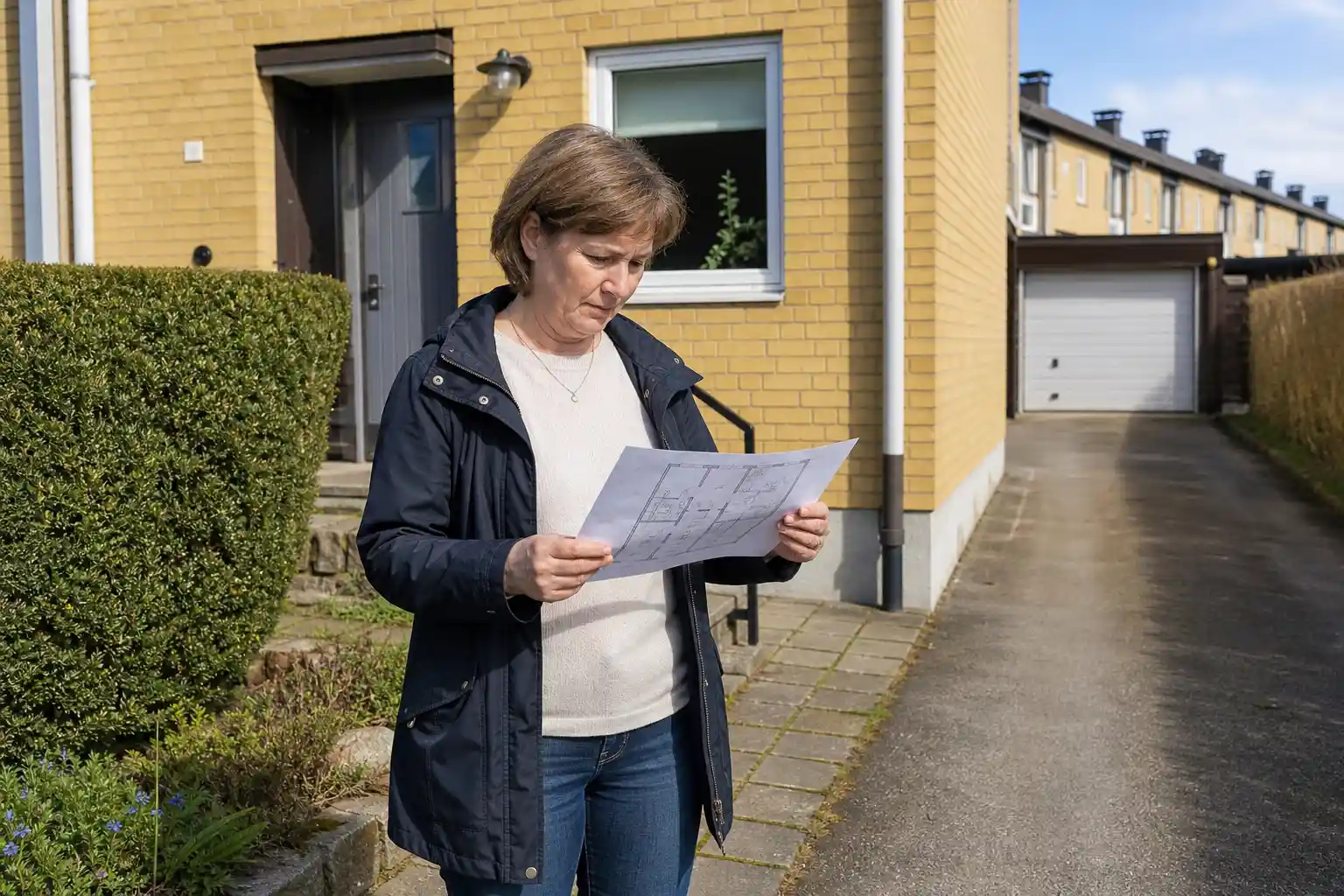 Låglänt bostadsområde i Malmö med husrader och fuktig terräng