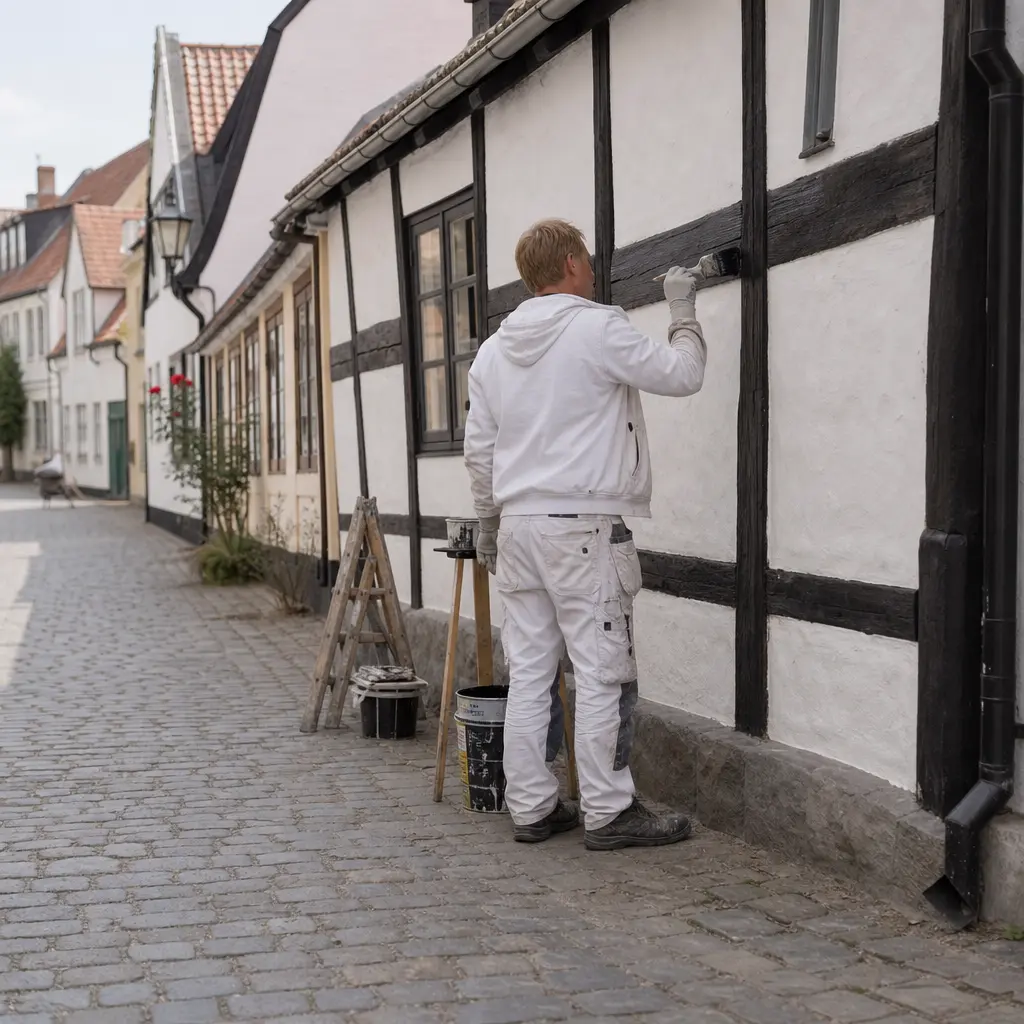 Målare vid korsvirkes- och stenhus i Ystads historiska innerstad