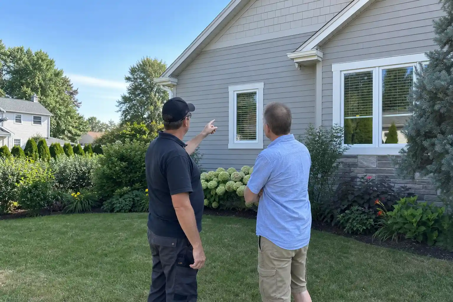 Hantverkare arbetar vid husgrund